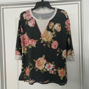 Floral Women's Top - Black and Pink